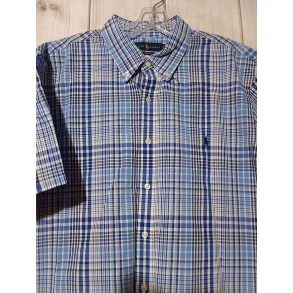 Ralph Lauren Shirt Men's XXL Slim Fit Blue Button Front Short Sleeve - Picture 3 of 8